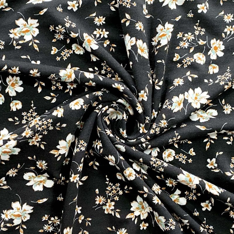 Modal Jersey - Vilde blomster - svart