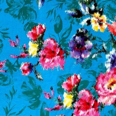 Viscosejersey - Paradise flowers turkis